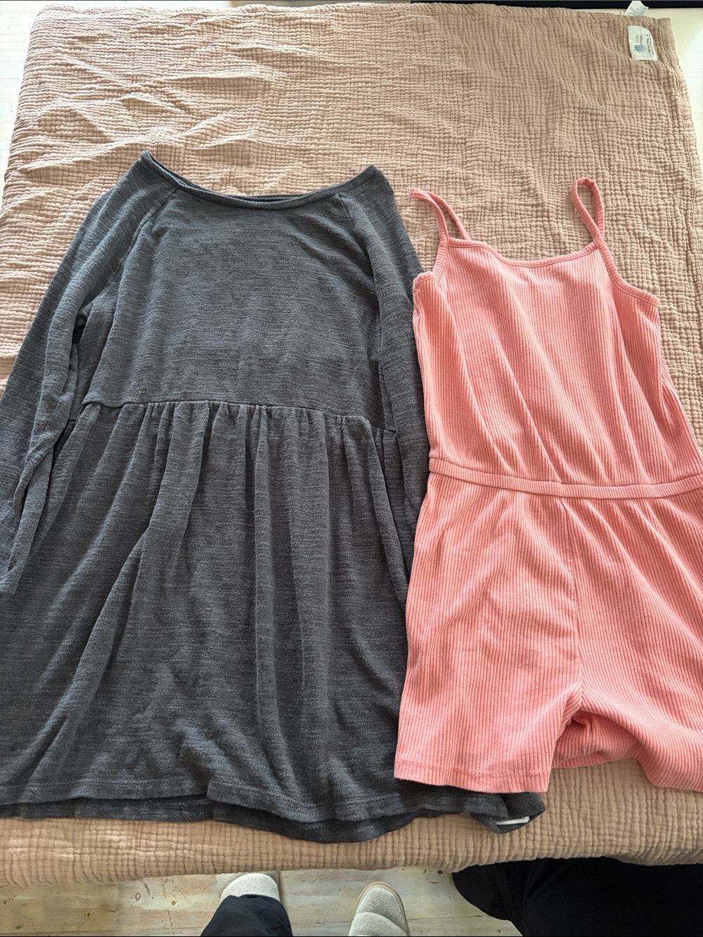 Old Navy Charcoal Long-Sleeve Dress and Pink Ribbed Romper Girls 10-12